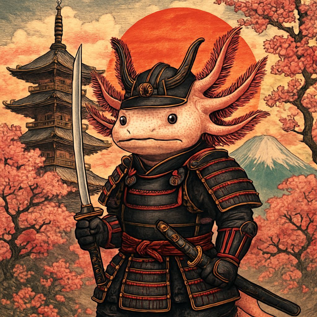 Axolotl Samurai Warrior in Japan