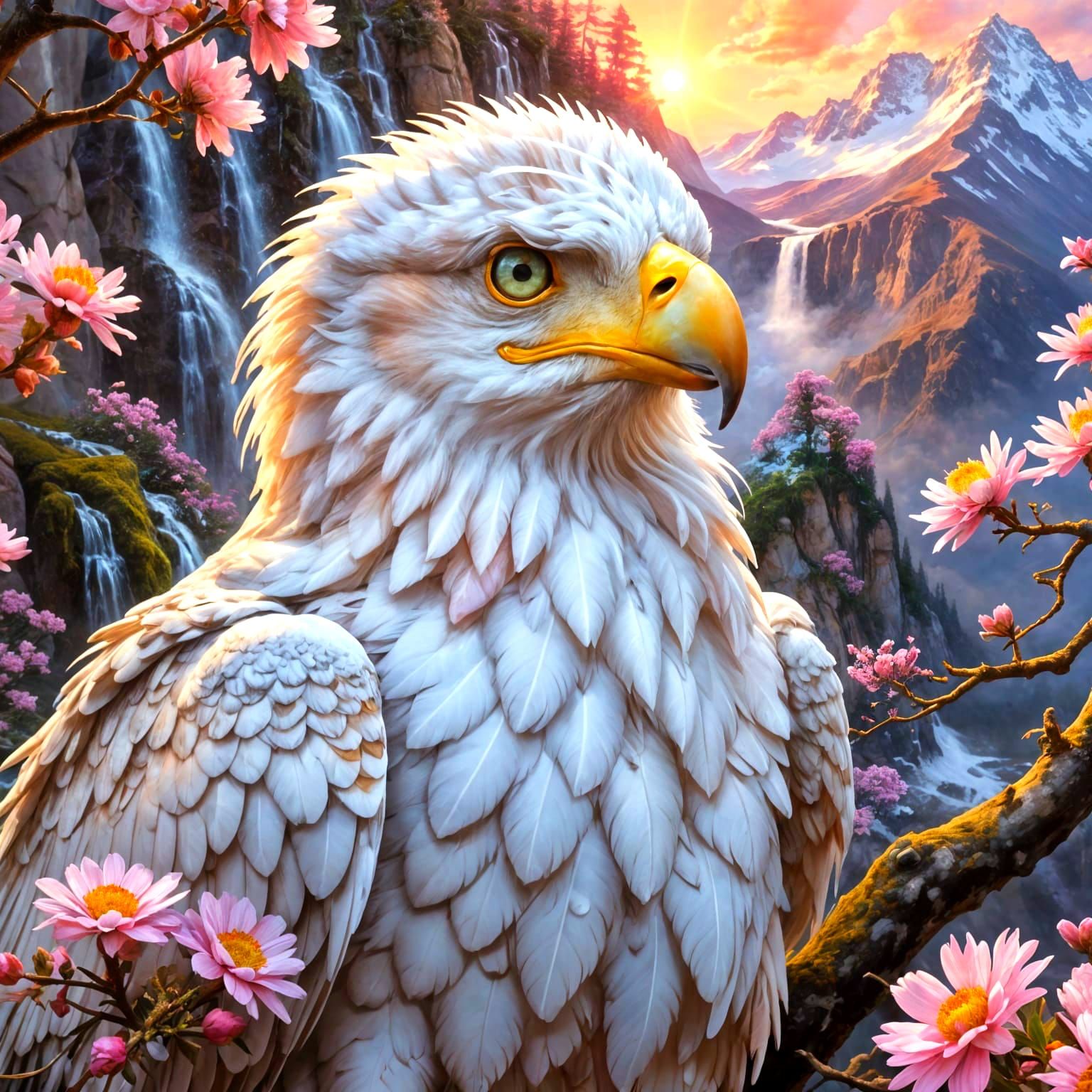 White Eagle in Bloom: Vibrant Oil Painting