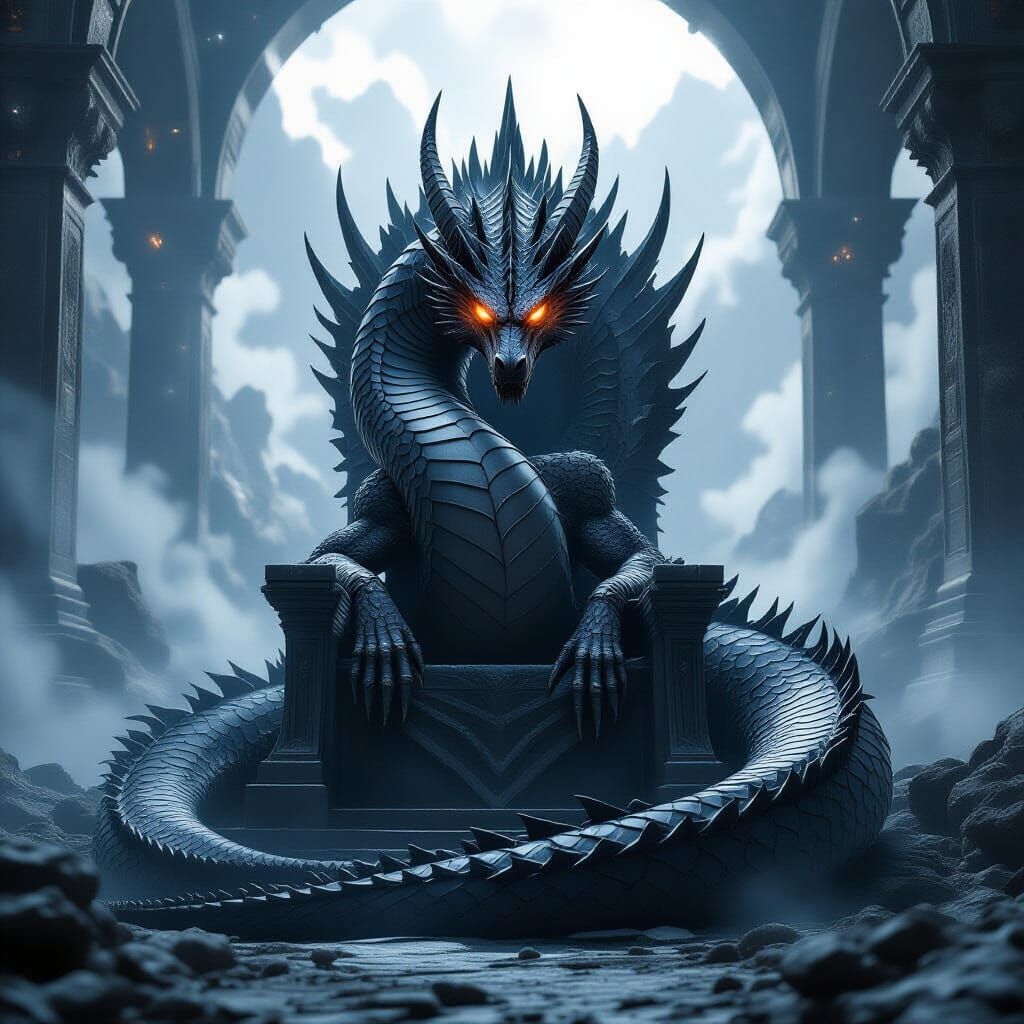 Ancient Obsidian Dragon on Celestial Throne