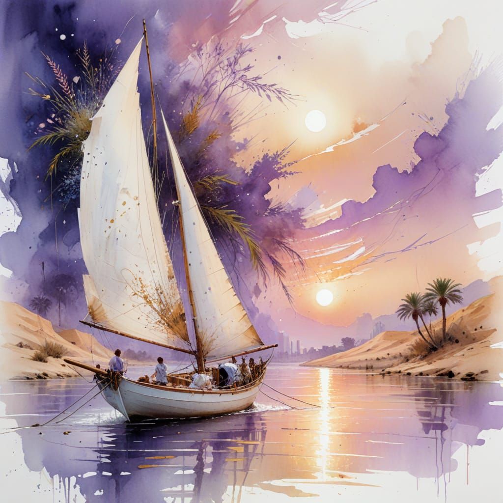 Nile Felucca Drifting at Twilight: Pastel Realism