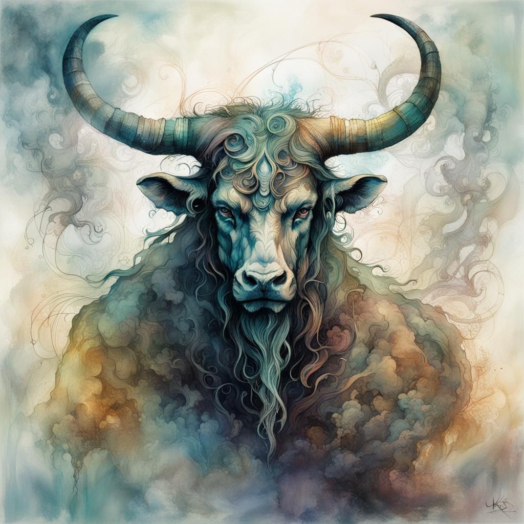 Minotaur in Iridescent Mist: A Dark Fantasy Vision