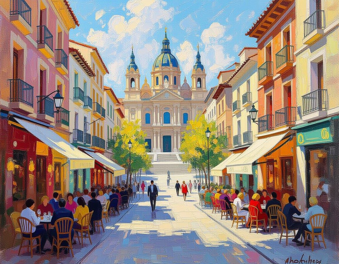 Madrid Impressionist Cityscape with Almudena Cathedral