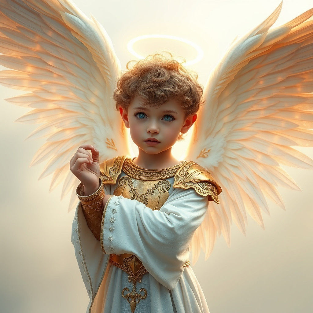Radiant Angel Boy with Silver Wings, Digital Art