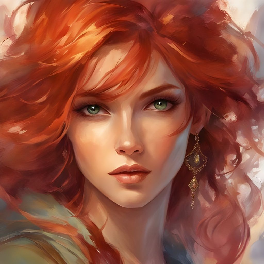Stunning Red-Haired Girl Portrait in Digital Art Style