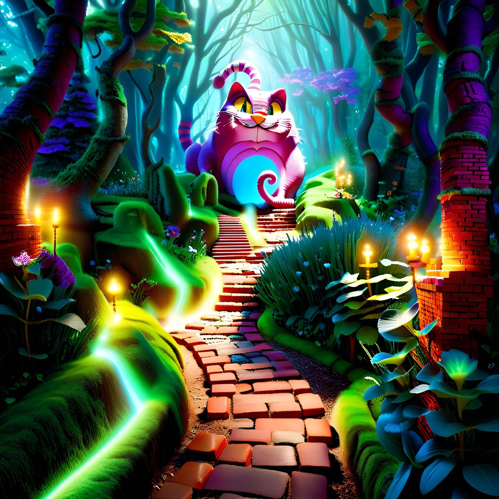 Cheshire Cat in a Mysterious Forest