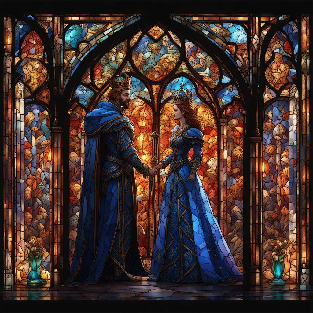 Stained Glass King and Queen in Fantasy Art