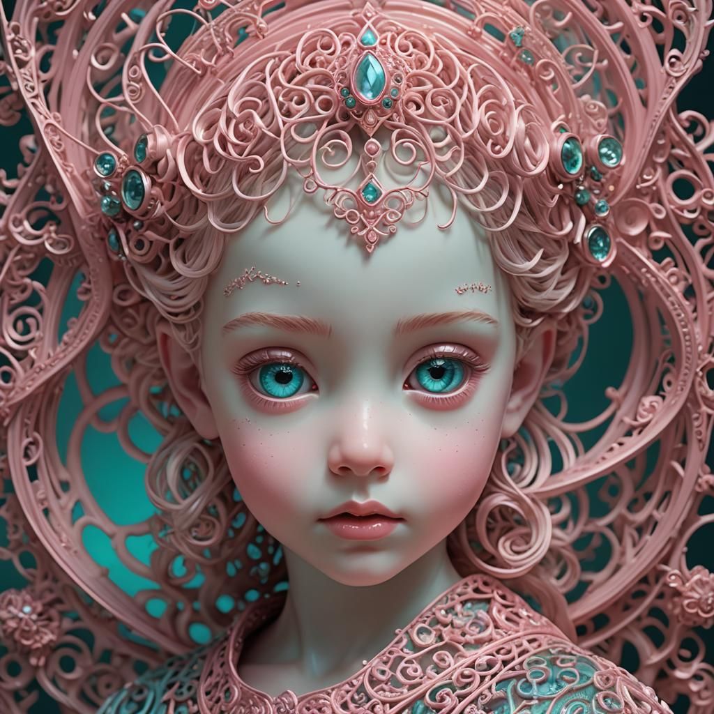 Hyperrealistic Sculpture of Child with Pink Glass