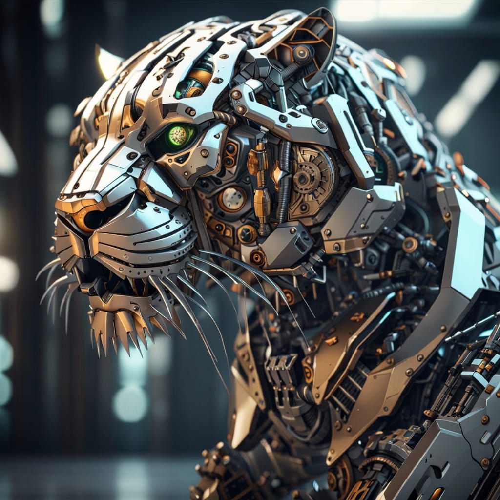 Mechanical Saber-Tooth Tiger in Sci-Fi Style