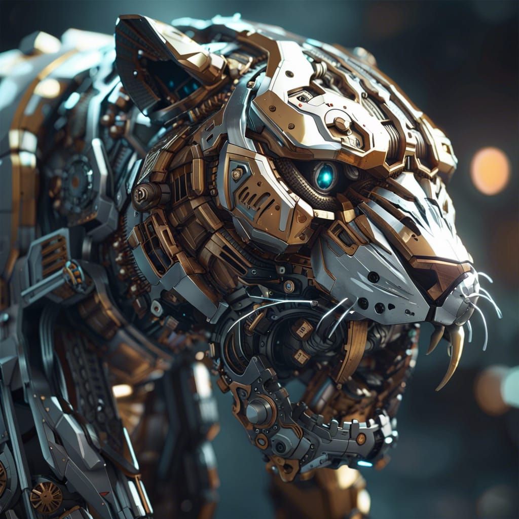 Mechanical Saber-Toothed Tiger in Sci-Fi Style