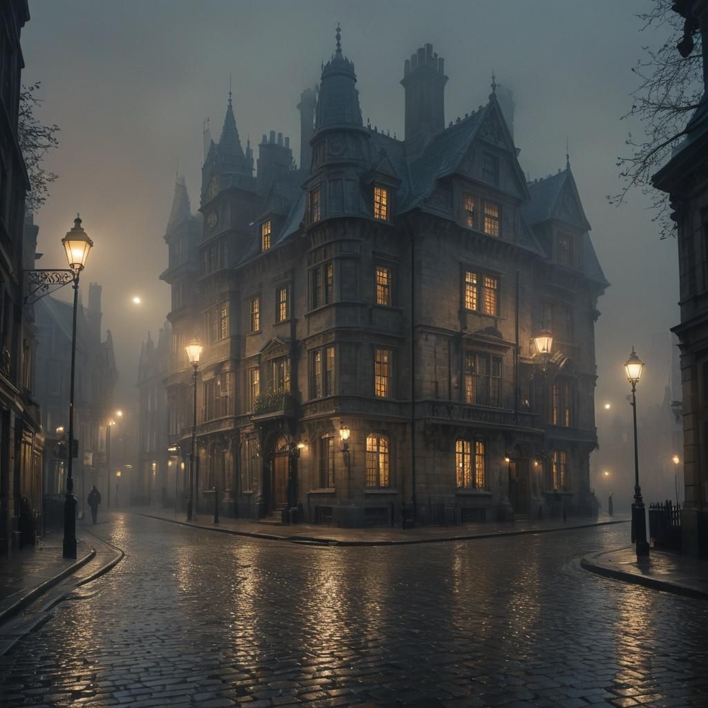 Ornate London House in Mystical Fog, Fantasy Art