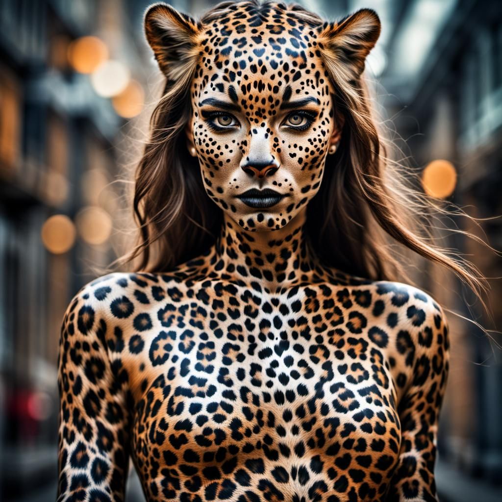Leopard Body Paint Portrait in HDR