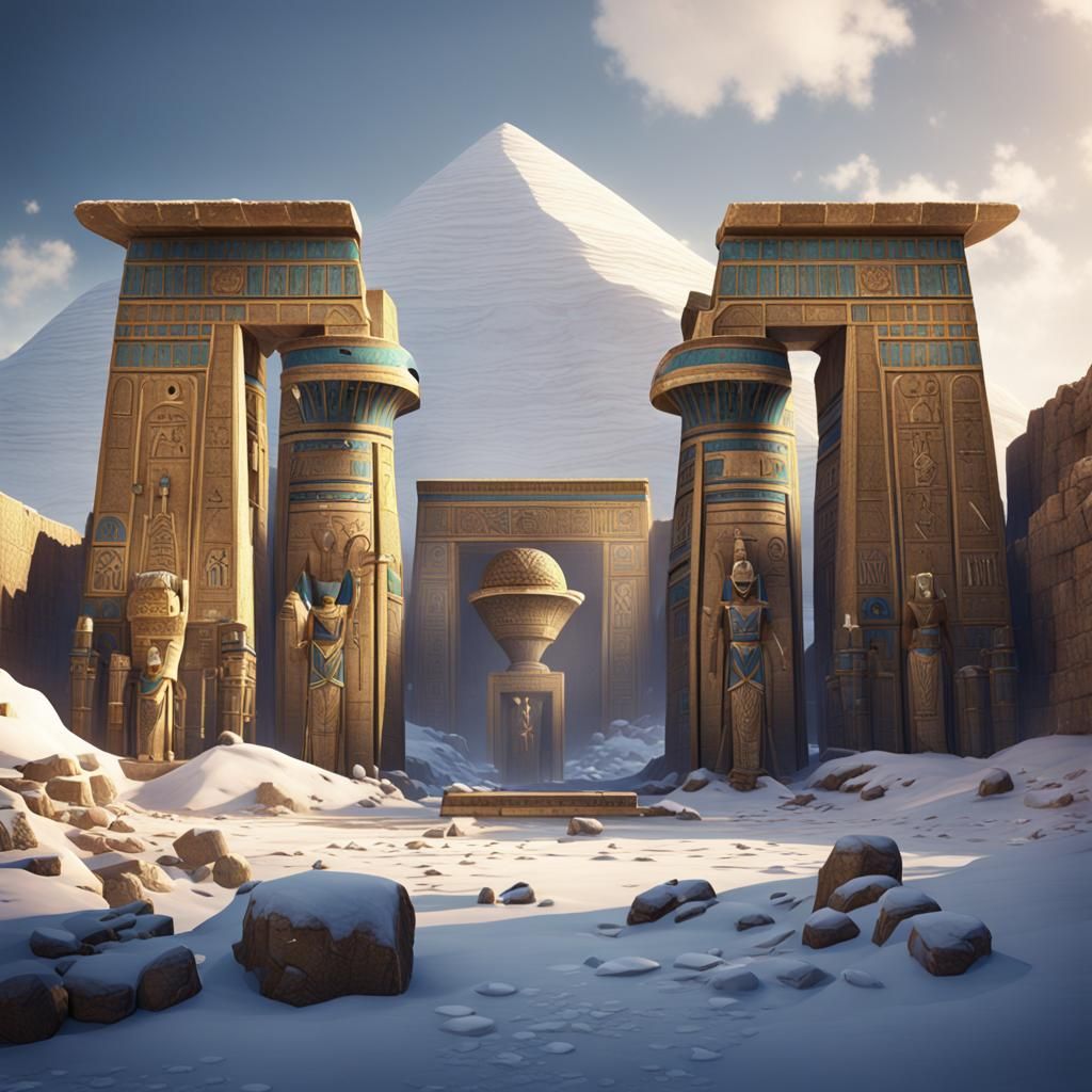 Snowy Ancient Egyptian Ruins: Digital Matte Painting