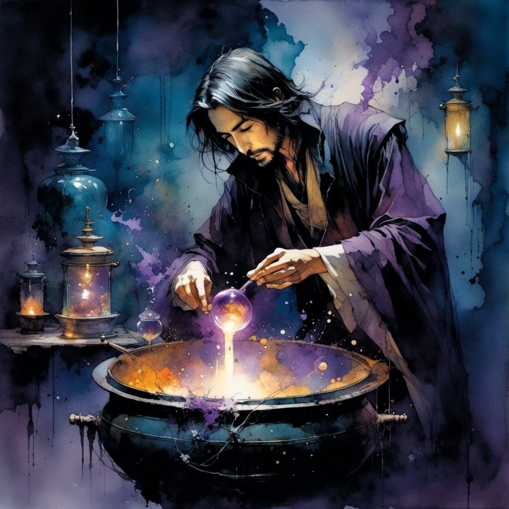 Potion Master Alchemy in Crowded Arcane Shop