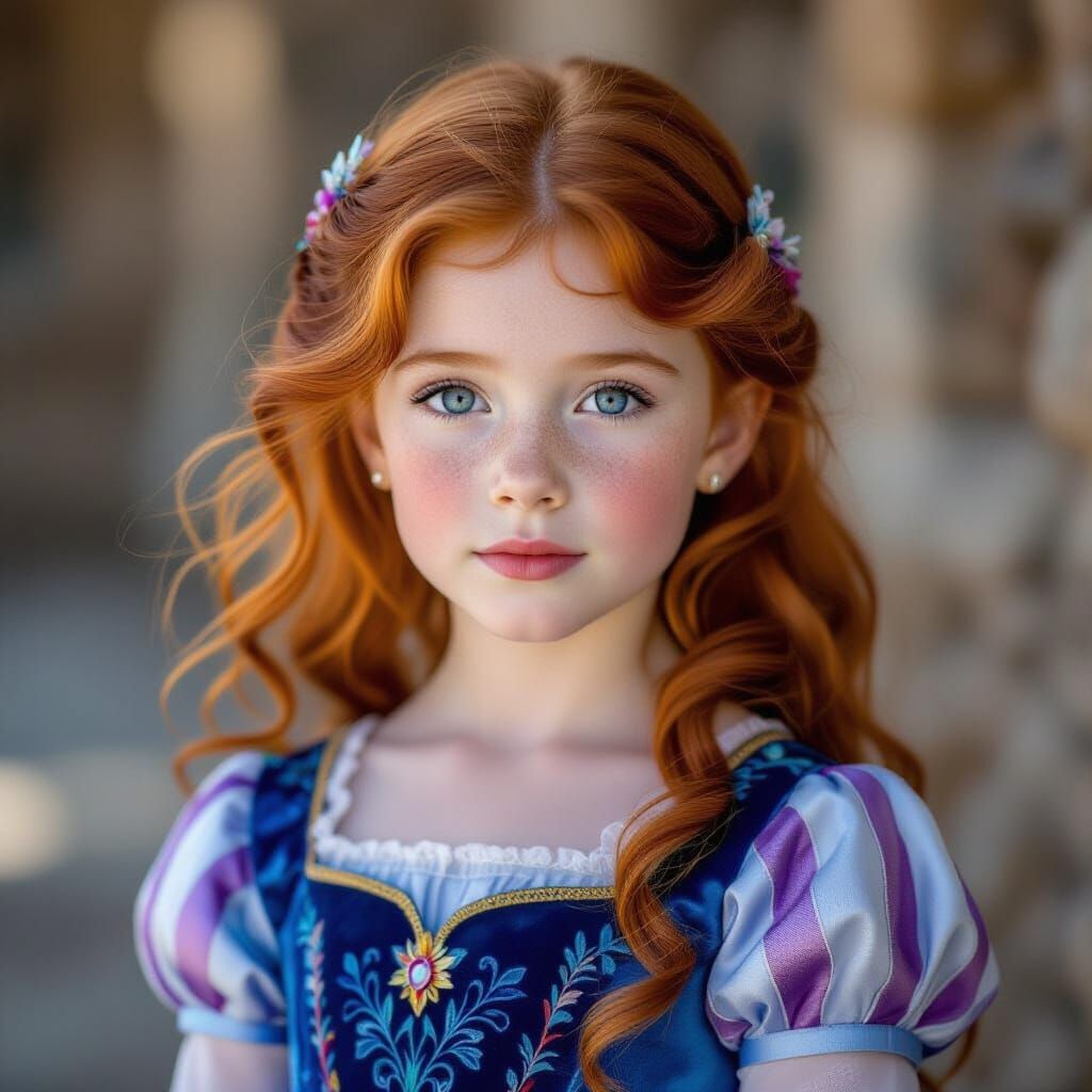 Photorealistic Princess Girl with Red Hair and Blue Eyes
