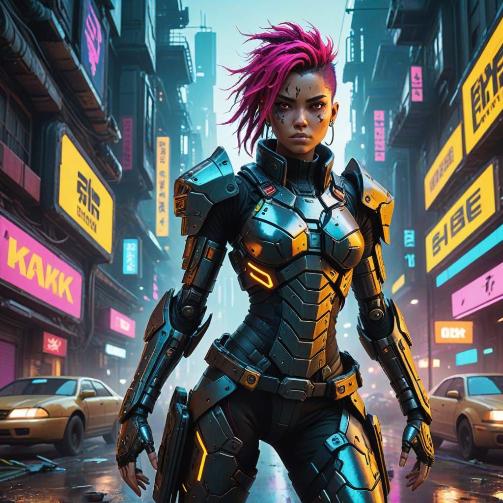 Cyberpunk Rebel Leader Triumphs in Dystopian City