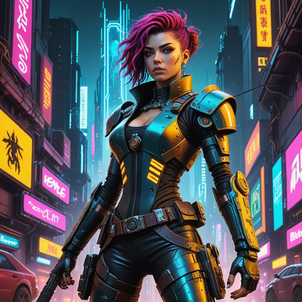 Cyberpunk Rebel Leader in Metallic Majesty