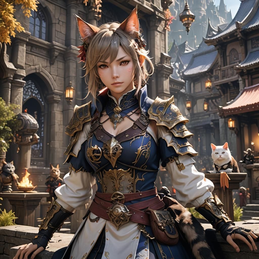 FFXIV Cat Girl Scholar: Detailed Fantasy Art