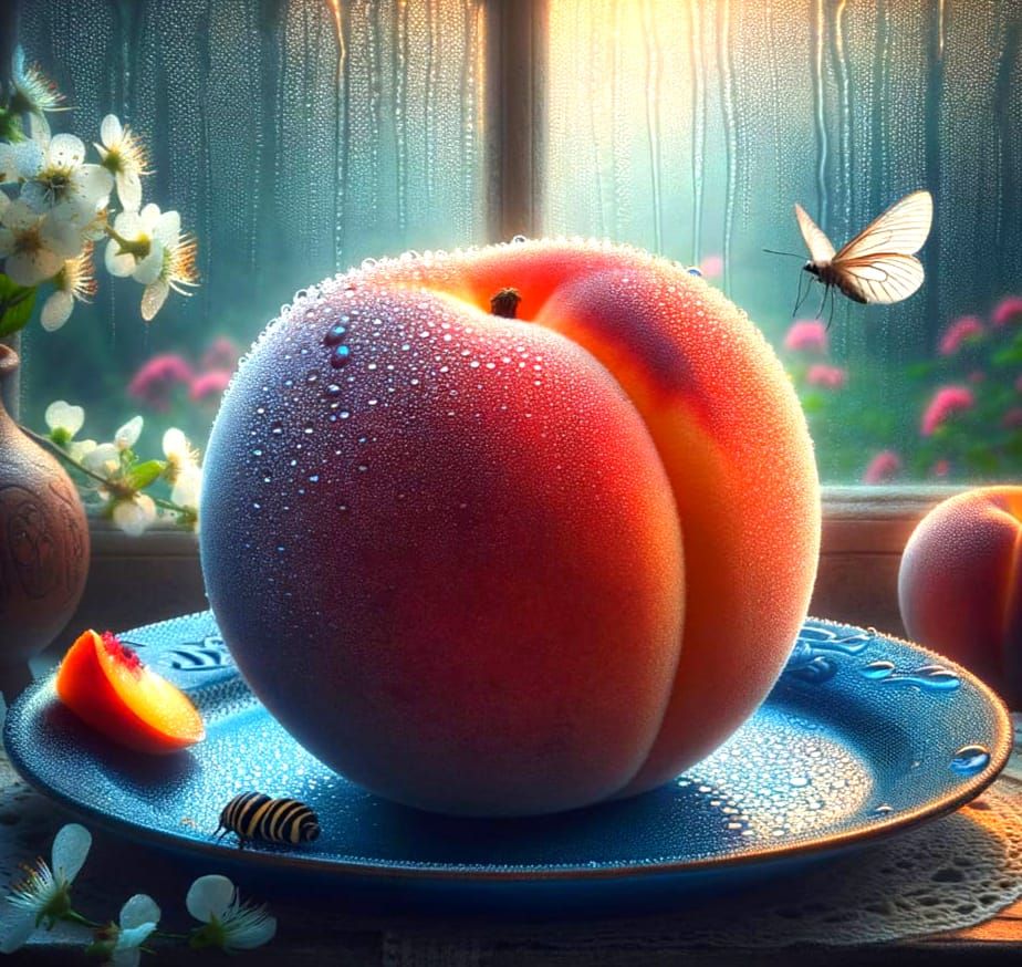 Dew-Kissed Peach Still Life in Macrophotography