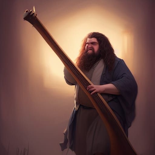 Hagrid Plays Lute: Dark Fantasy Concept Art