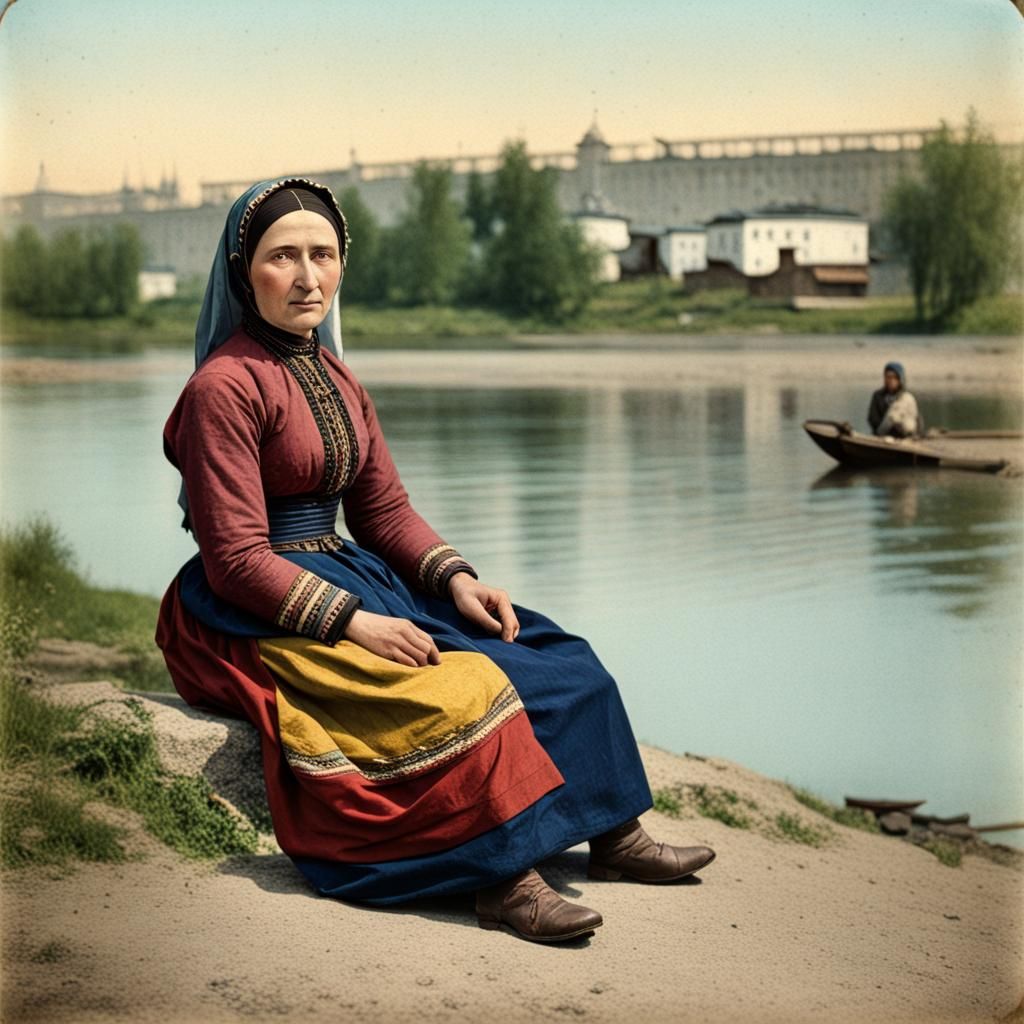 Tatar Woman by Saratov River: 1848 Color Photo