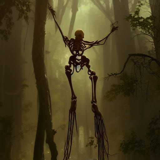 Skeleton Hanging from Tree: Hyperdetailed Concept Art