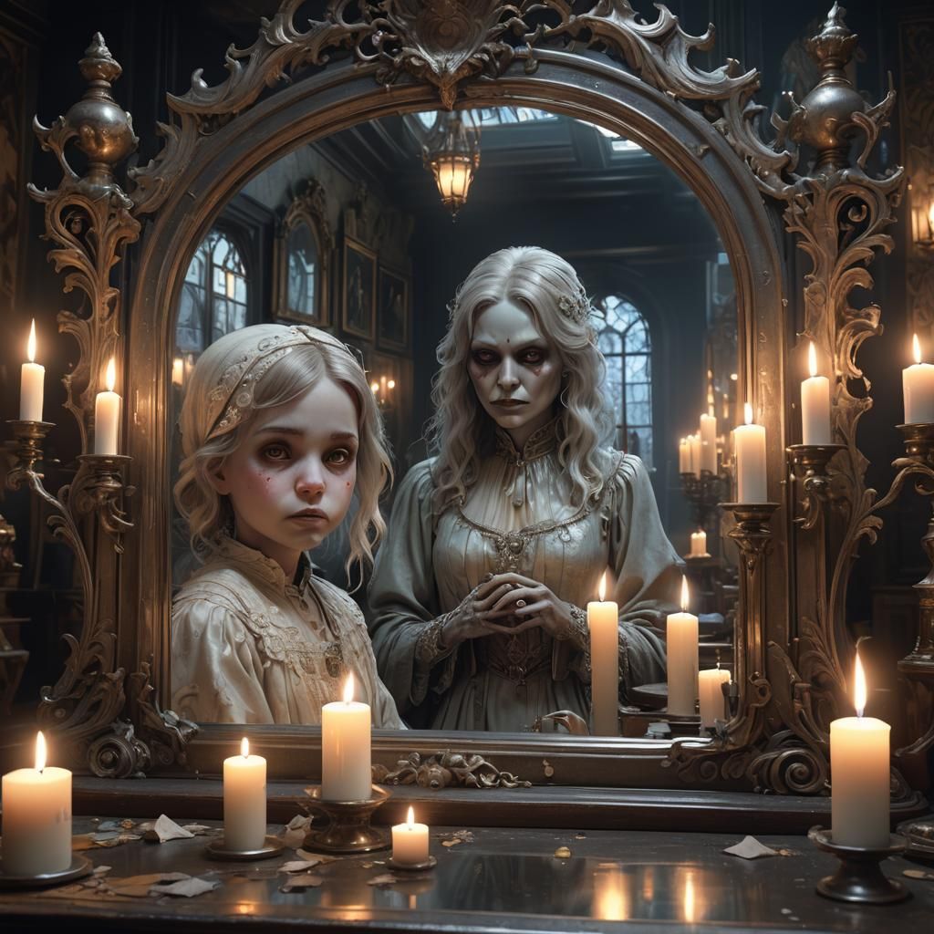 Baby Ghost in Haunted House Mirror, Hyperdetailed Portrait