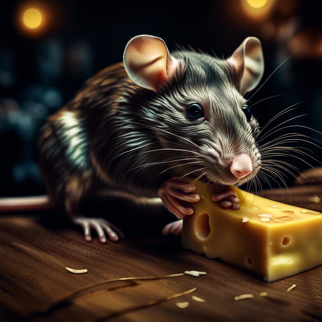 Rat's Point of View Eating Cheese