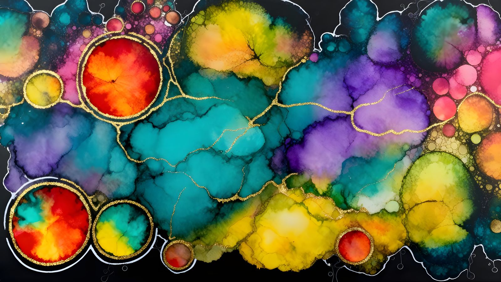 Vibrant Alcohol Inks Abstract Art on Black Paper