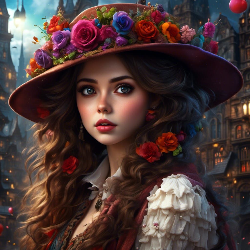 Bohemian Woman in Multicolored Coat, Digital Art