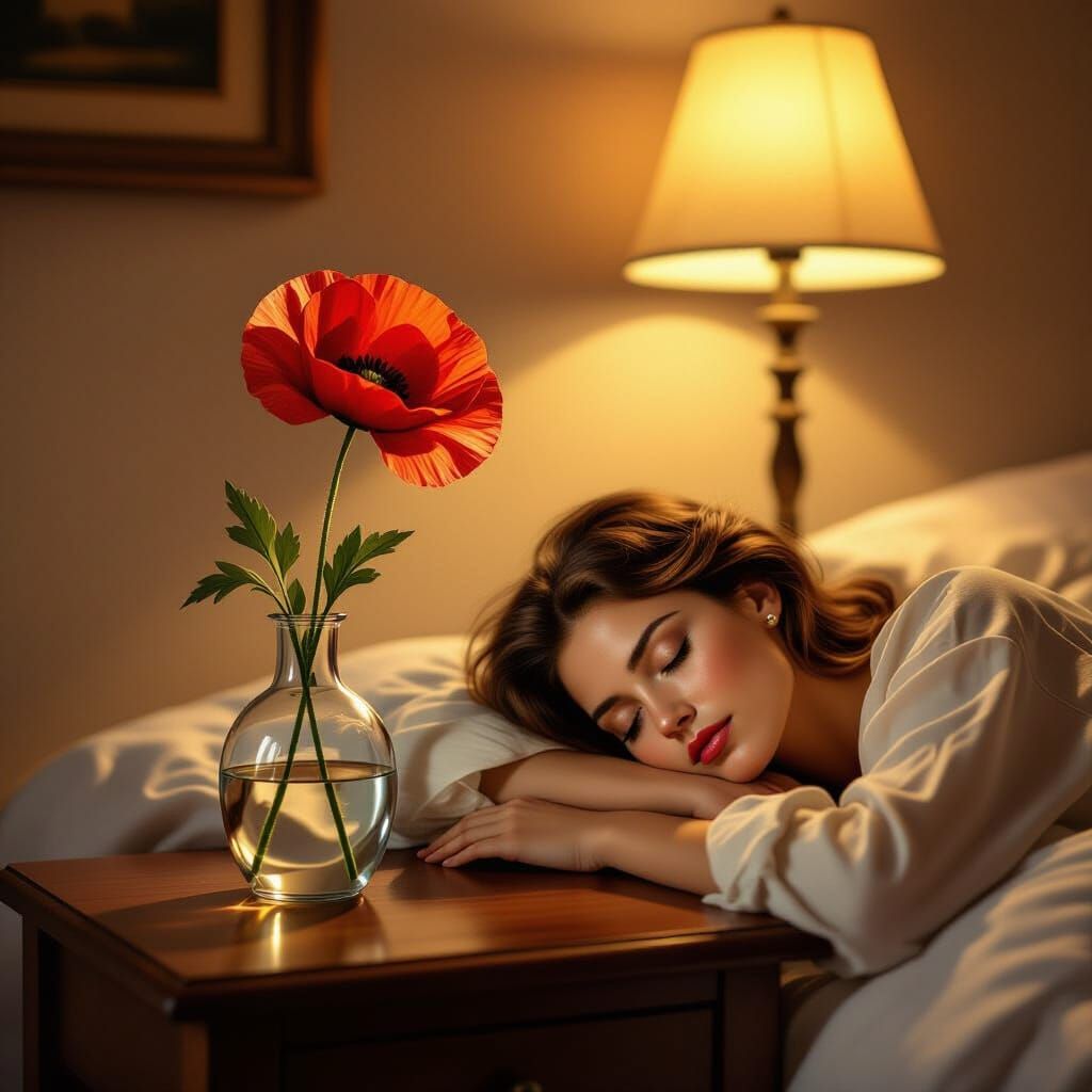 Poppy in Vase Beside Sleeping Woman, Dutch Golden Age Style