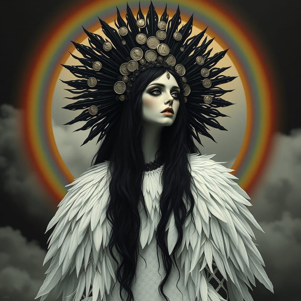 Surreal Gothic Beauty Embracing a Metallic Rainbow