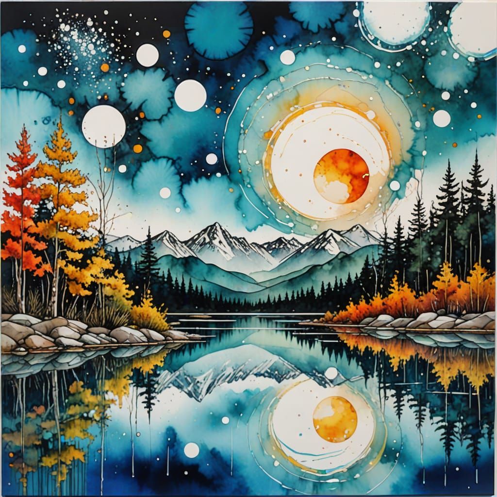 Vibrant Fibonacci Landscape in Mixed Media