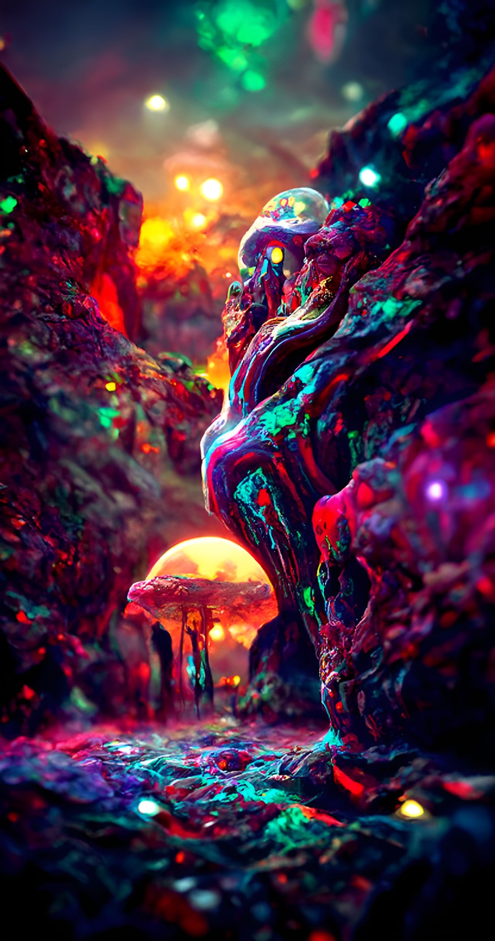 Mysterious Glowing Alien Landscape in Neon Colors