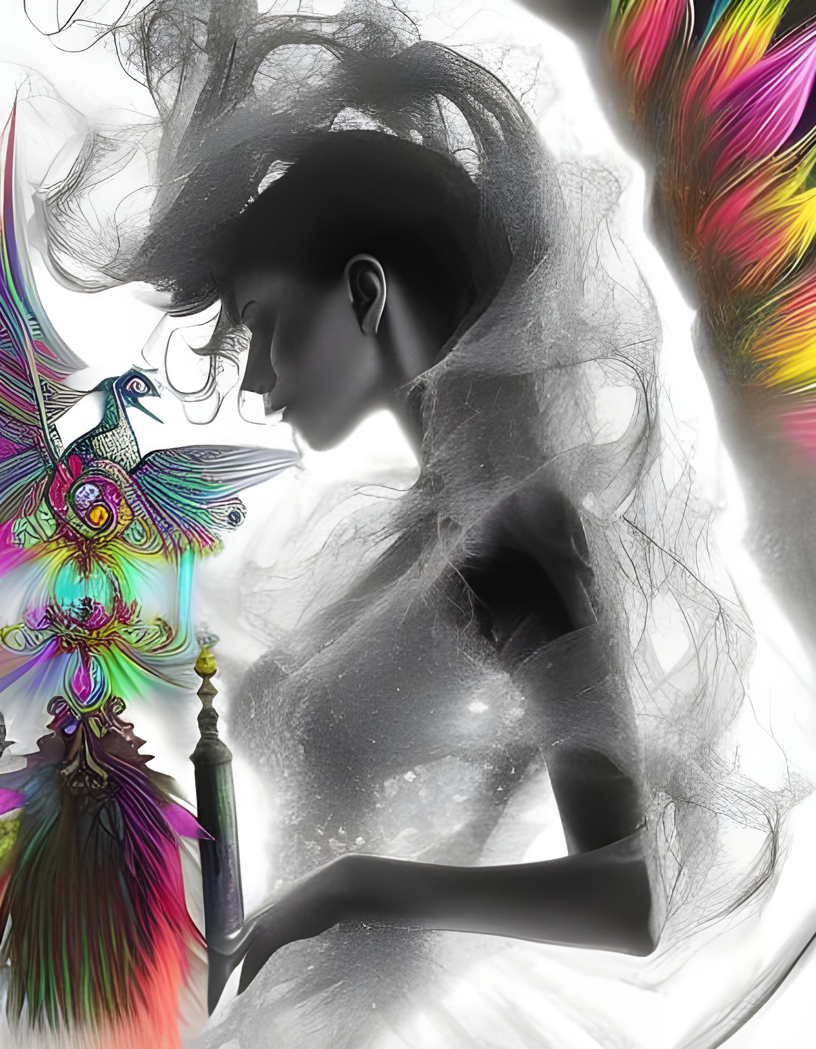 Steampunk Neon Fantasy with Peacock Feathers