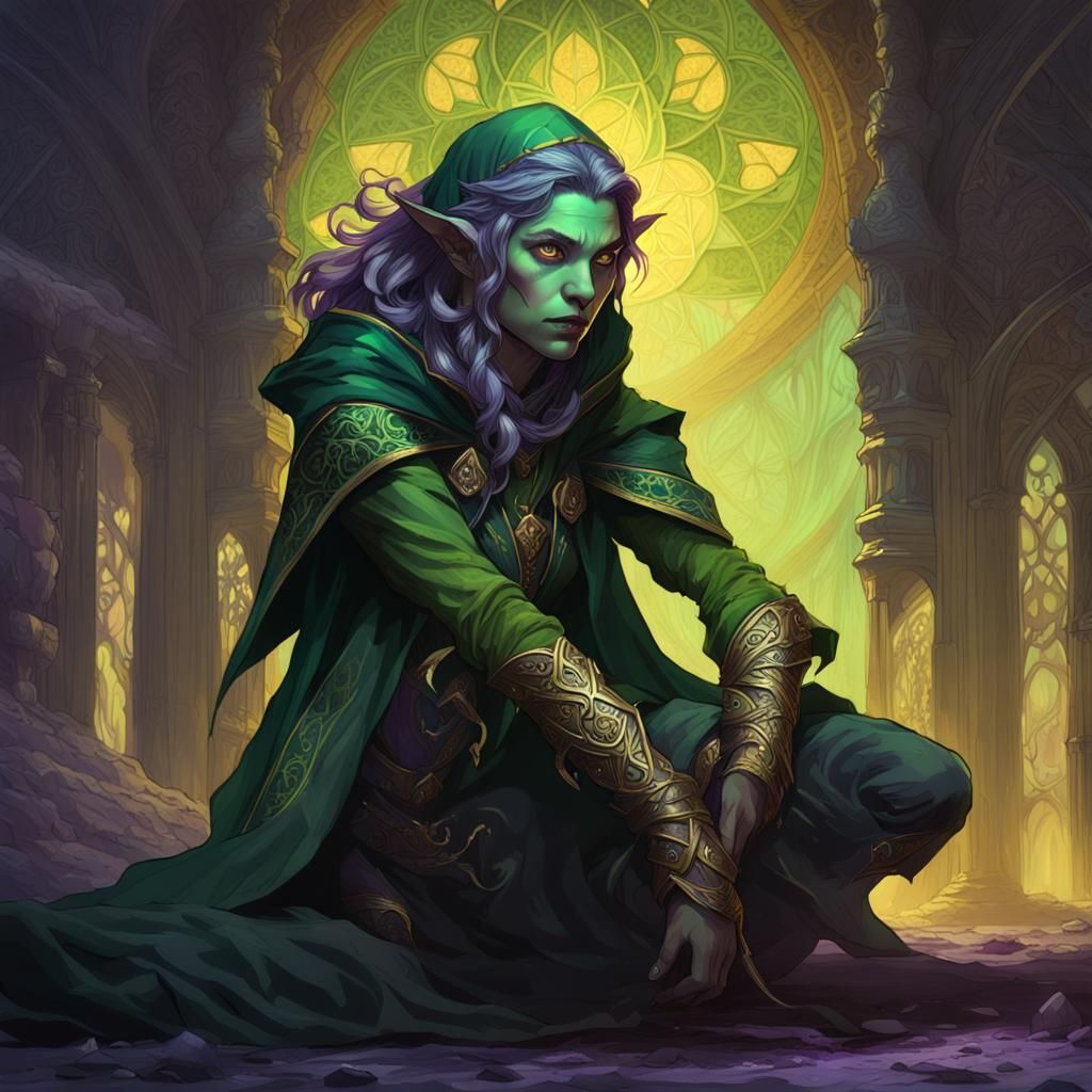 Mystical Green Elf Rogue in Dark Fantasy Art