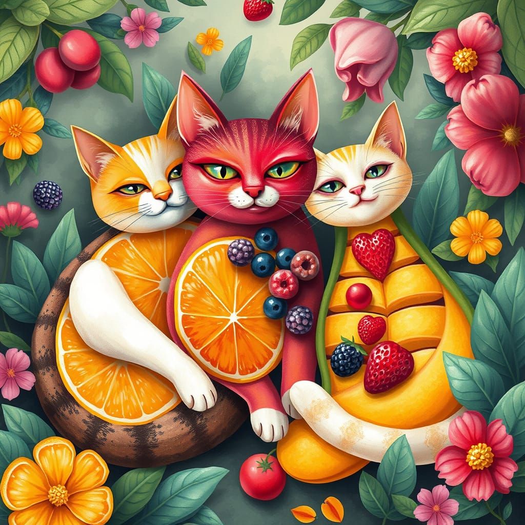 Anthropomorphic Cat Fruit Fusions