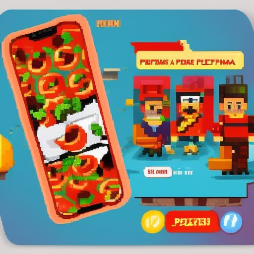 Pizza Mobile Game UI in Pixel Art Style