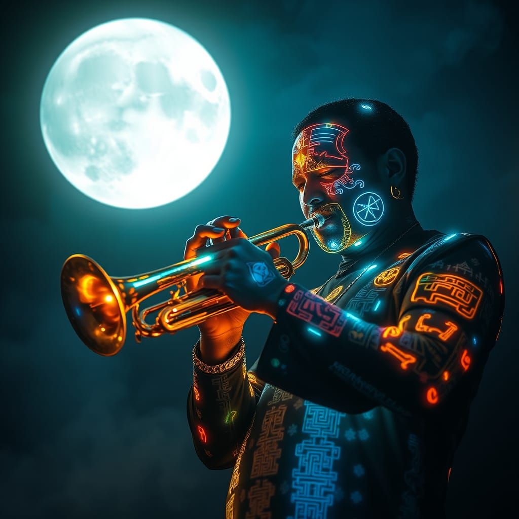 Prismatic Jazz Musician Under the Moon
