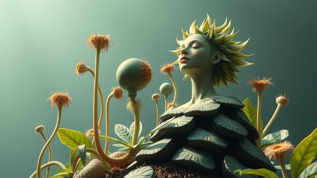 Whimsical Plant Utopia in Surreal Fine Art