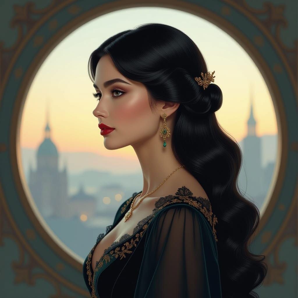 Elegant Lady Sabine Portrait in Art Nouveau Style