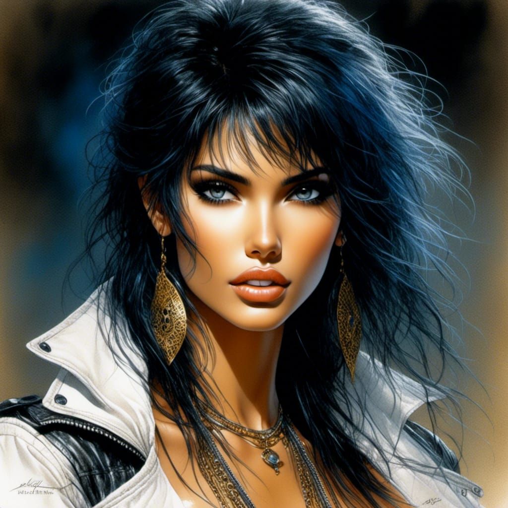 Detailed Portrait of Woman with Blue-Black Hair