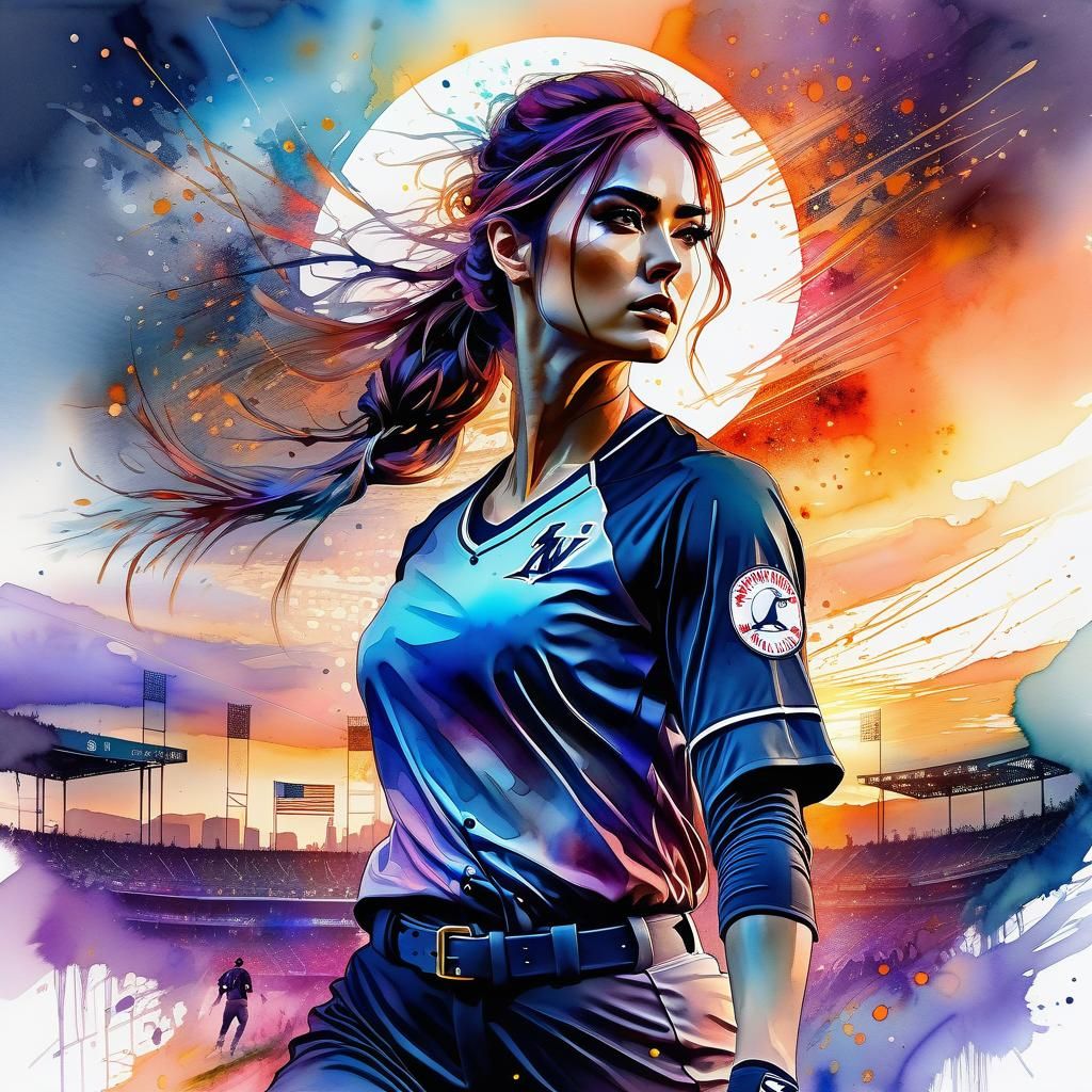 Beautiful Baseball Pitcher in Digital Watercolor Style