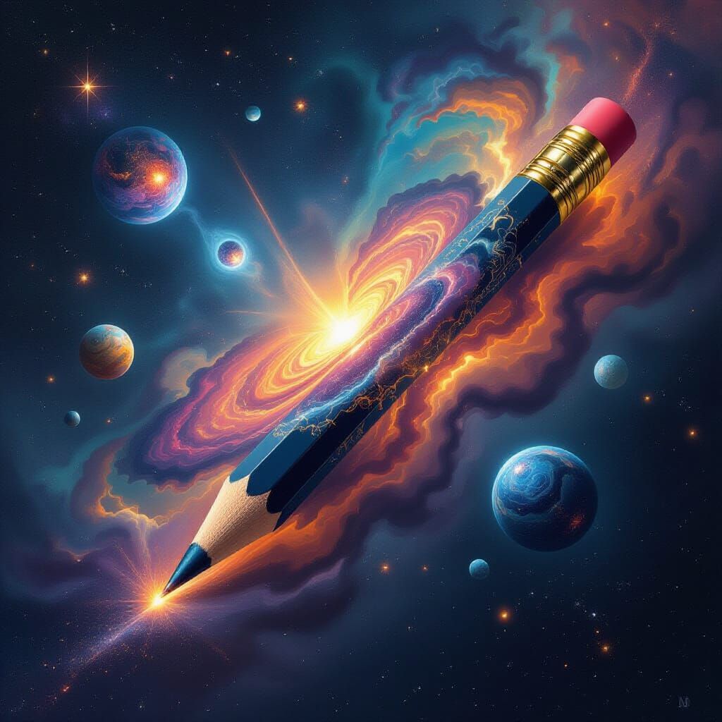 Pencil Transforms into Cosmic Nebula Universe
