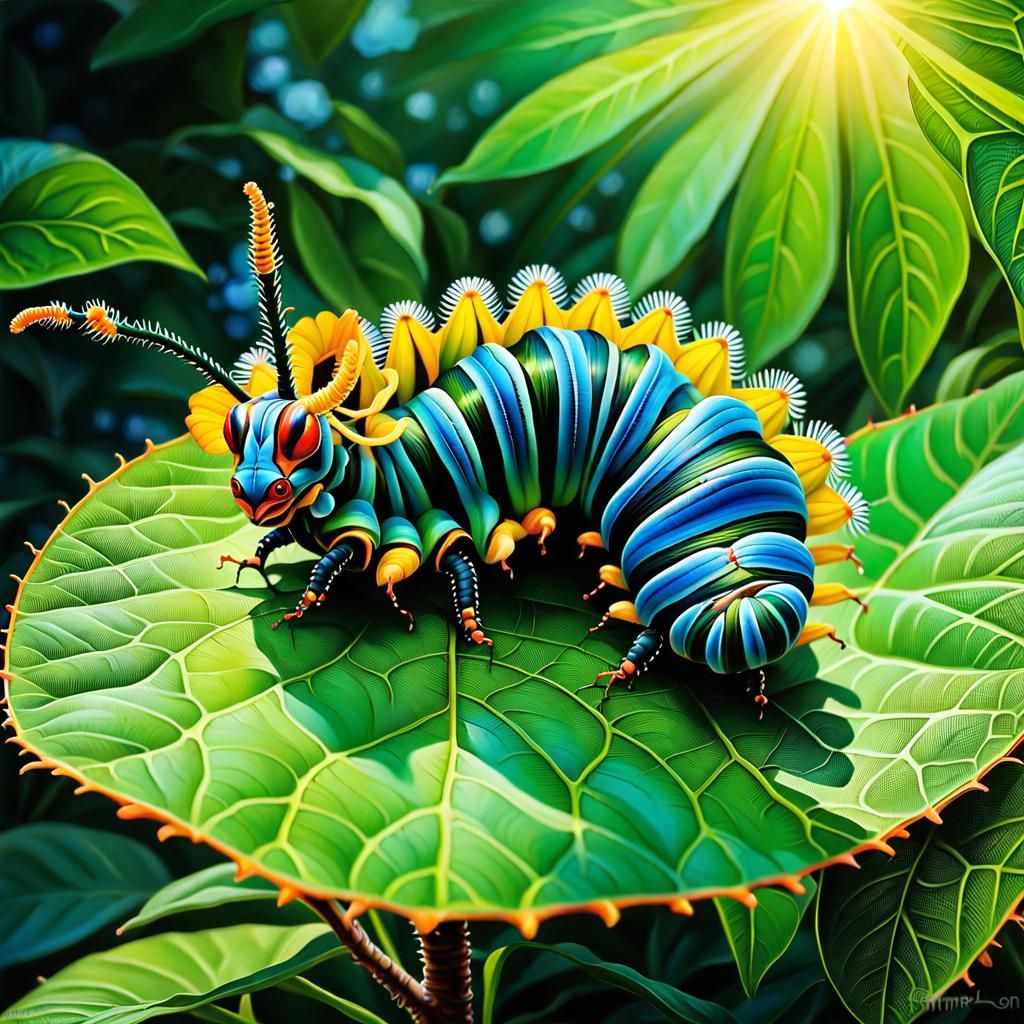Hickory Horned Devil Caterpillar in Hyperdetailed Airbrush A...