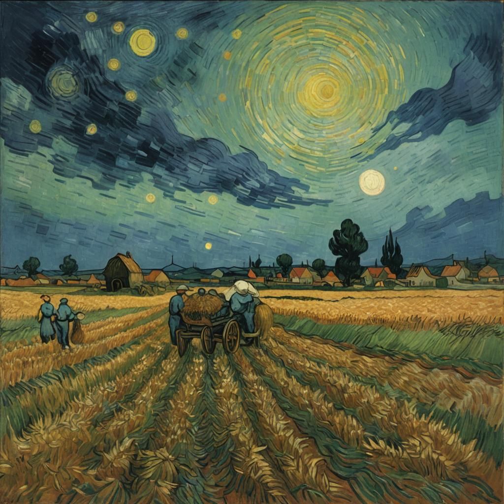 Harvest Scene in Van Gogh Inspired Abstract Style