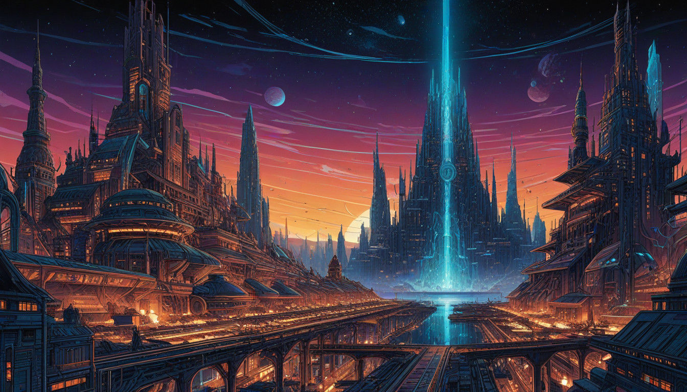 Retro-Futuristic Metropolis in Space: Vibrant Comic Book Art