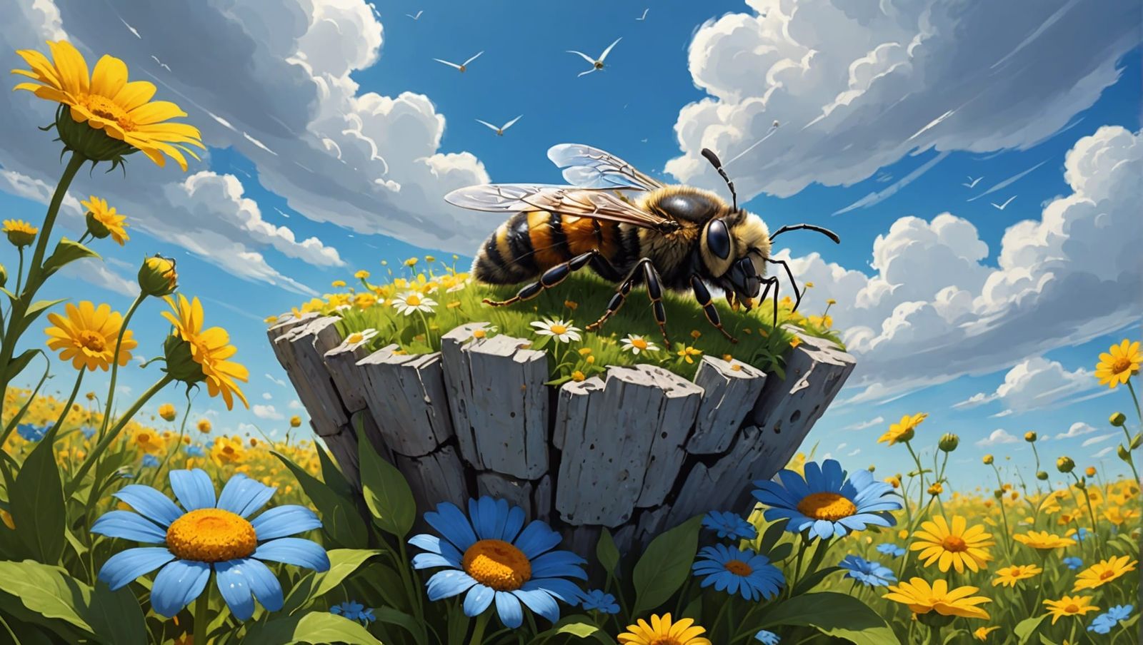 Sleeping Bee on Flower in Storybook Illustration Style