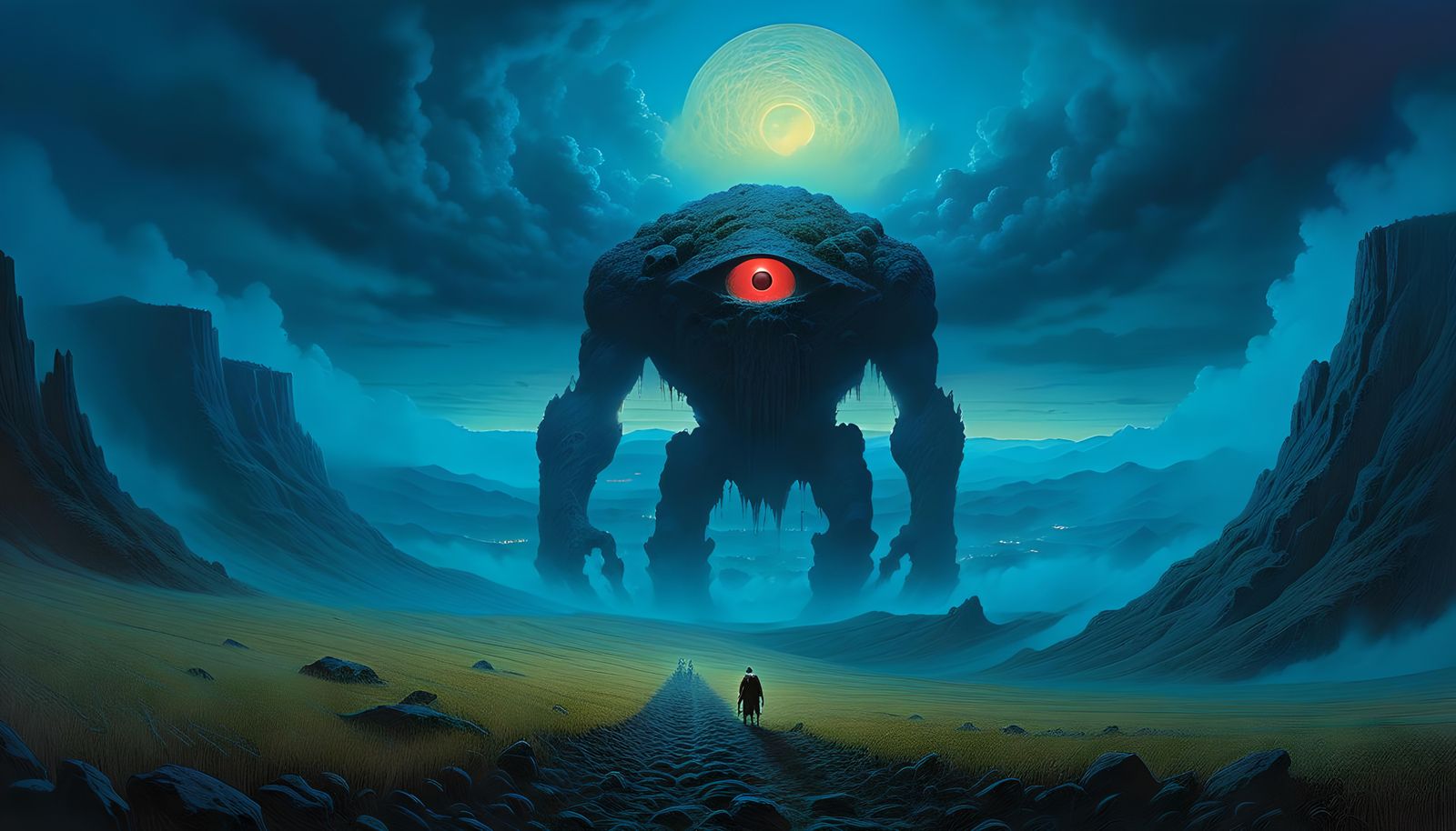 Cyclops in Valley of Souls: Beksinski and Ghibli Style