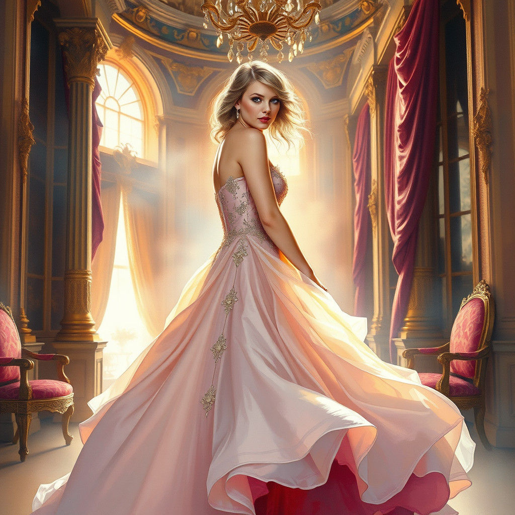 Elegant Woman in French Palace, Gouache Style