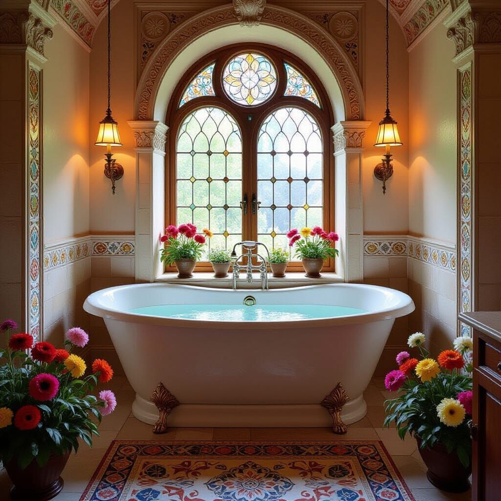 Elegant Bathroom with Vintage Tub in Art Nouveau Style